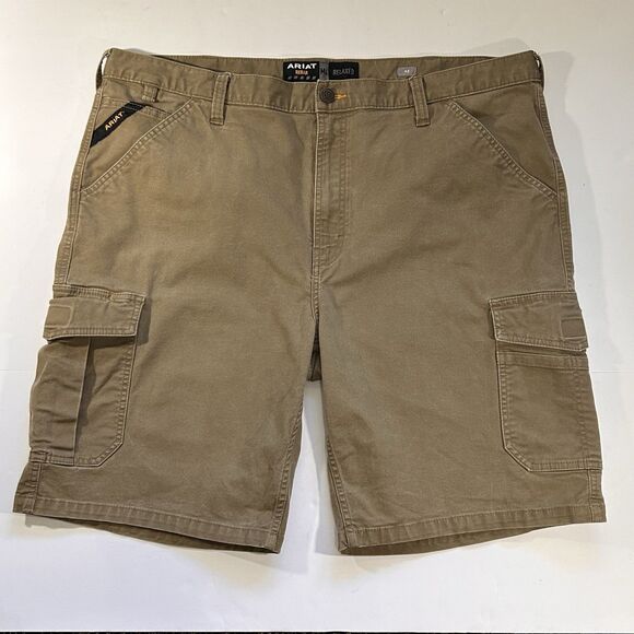 ARIAT Rebar M4 Cargo Shorts Mens 42 Relaxed‎ Fit Canvas Utility Work Field Khaki - Picture 1 of 13